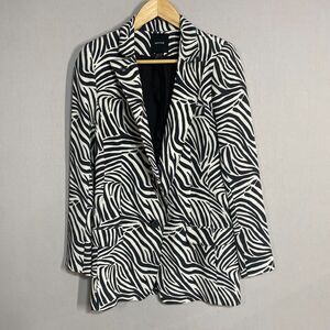 Smythe Blazer Women 6 Gray Zebra Print One Button Classic Long Animal Pennyworth